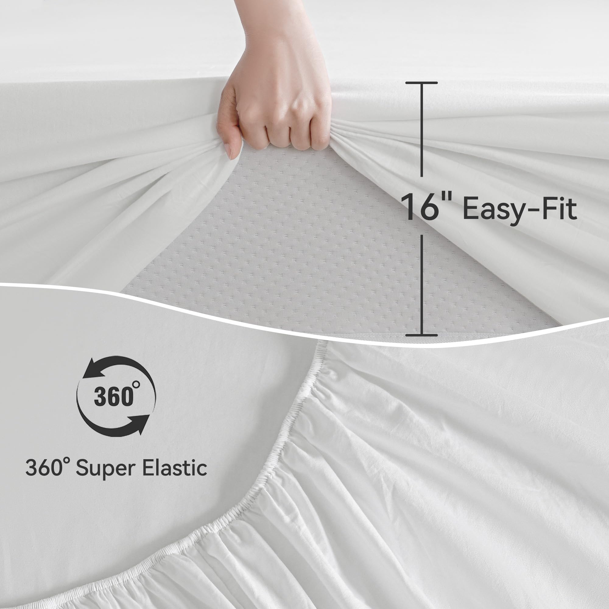 Jellymoni Fitted Sheet Queen Cotton Cream White 1Pc Easy-Fit 16 Inch Deep Pocket Sheet Bedding Sheet Solid 100% Washed Cotton So