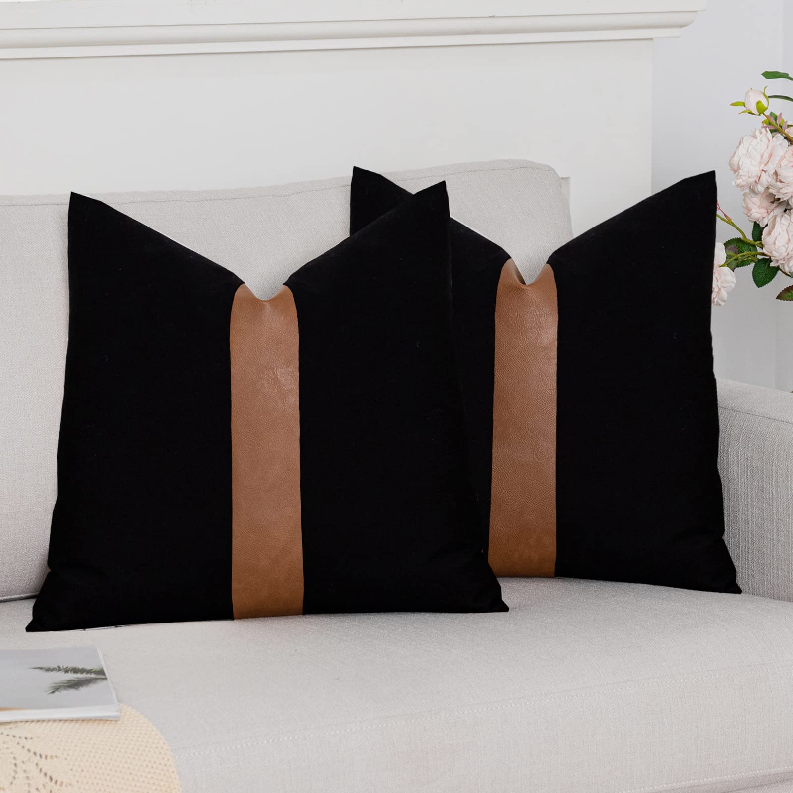 Vfuty Set Of 2 Black And Brown Couch Pillow Covers 18X18 Modern Stripe Farmhouse Decorative Throw Pillow Cover For Couch Living