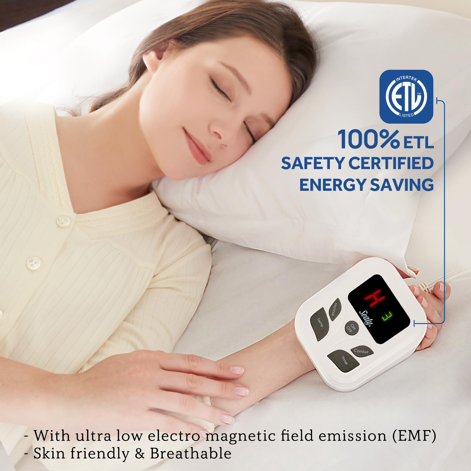 Sealy Heated Mattress Pad Full Size With 10 Heated Settings | Electric Mattress Pad Bed Warmer 54''X75'' | Auto Shut Off 1-9 Hou