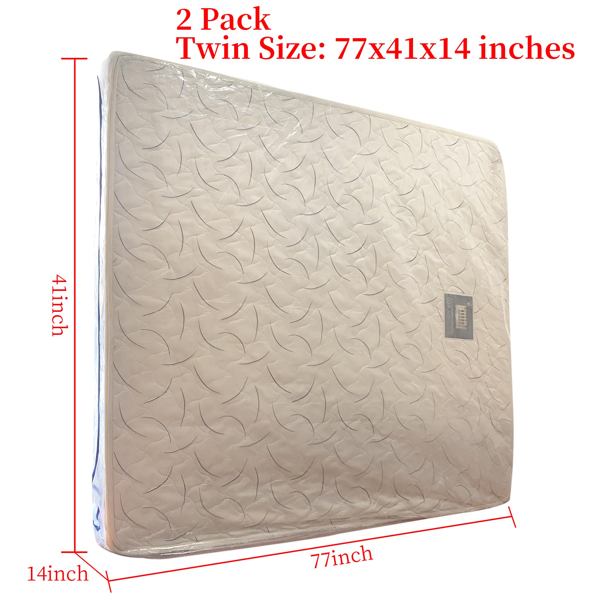 Juneshe 2 Pack Twin Mattress Bags For Moving And Storage-5 Mil Zipper Plastic Waterproof Mattress Storage Bags
