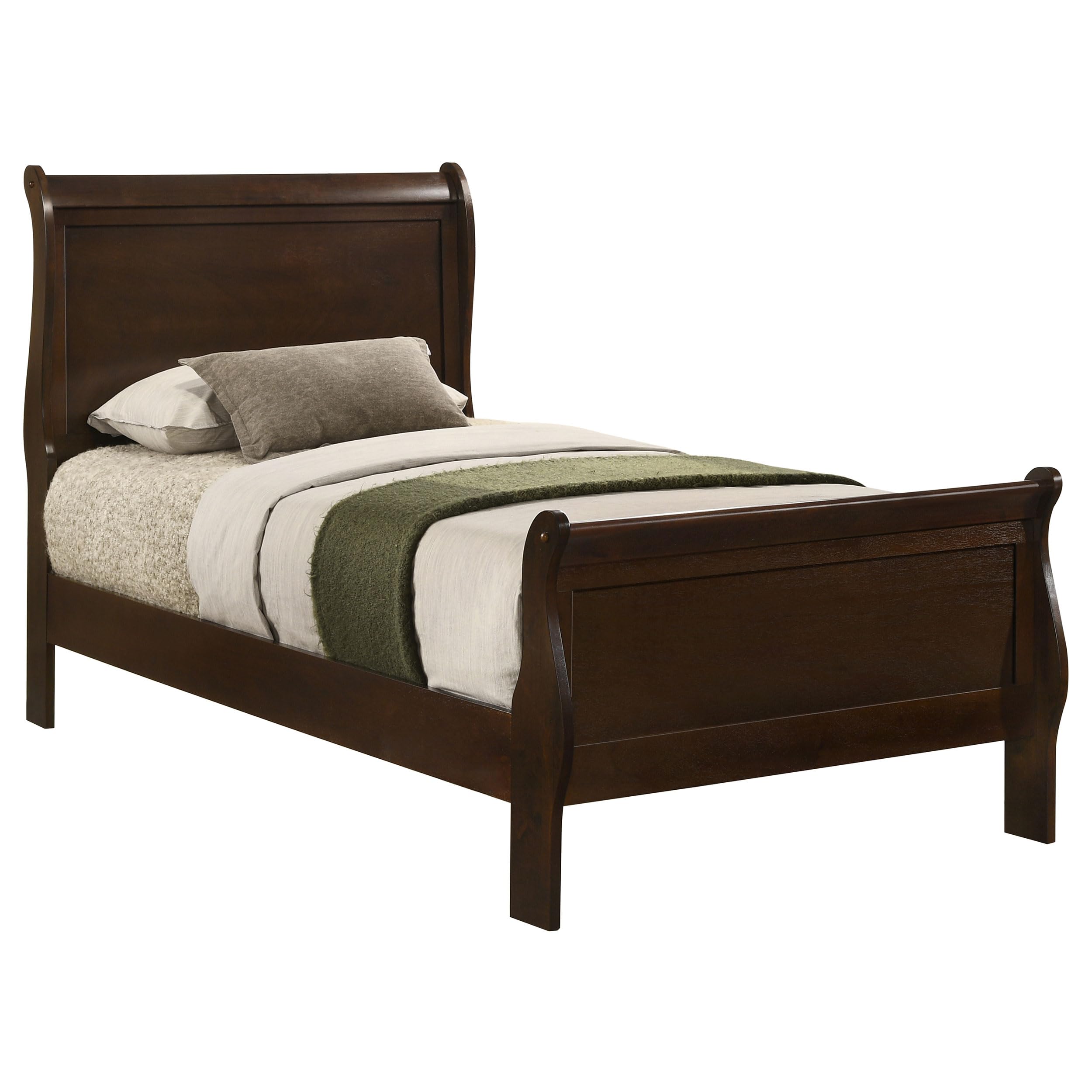 Coaster Home Furnishings Louis Philippe Traditional Bedroom Wooden Twin Size Sleigh Bed Frame 47-Inch Panel Headboard Cappuccino Brown 202411T