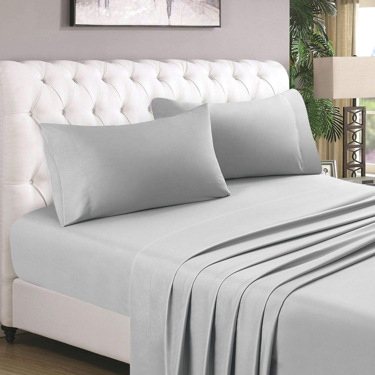 Homeideas 4 Piece Bed Sheets Set (Full, Light Gray), 1800 Bedding Soft Brushed Microfiber Luxury Sheets, Deep Pockets, Easy Care