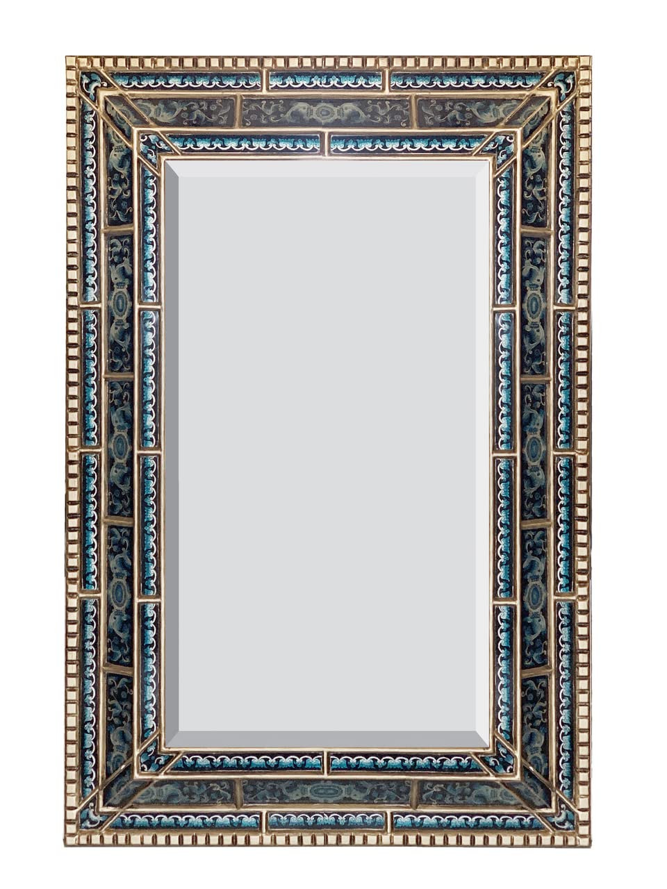 Afd Home 71&quot; H Xl Black Blue Reverse Mirror Rectangular Glass Frame Beveled Wall Vanity