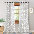 XTMYI 108 Inch Curtains 2 Panel Set White Leaf Pattern Print Design Extra Long Grommet Sheer Drapes for Living Room 108 Inches L