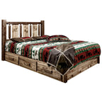 Montana Woodworks Homestead Collection Platform Bed w/Storage, Full w/Laser Engraved Bear Design, Stain & Clear Lacquer Finish