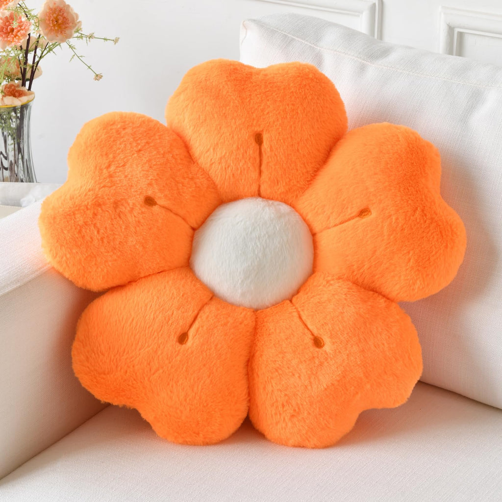 Ddliury Flower Pillow, Flower Shaped Pillow Decorative Throw Pillows For Bed Couch, Cute Daisy Pillow Dorm Decor Floor Seating Cushion (Orange, 15 Inches)
