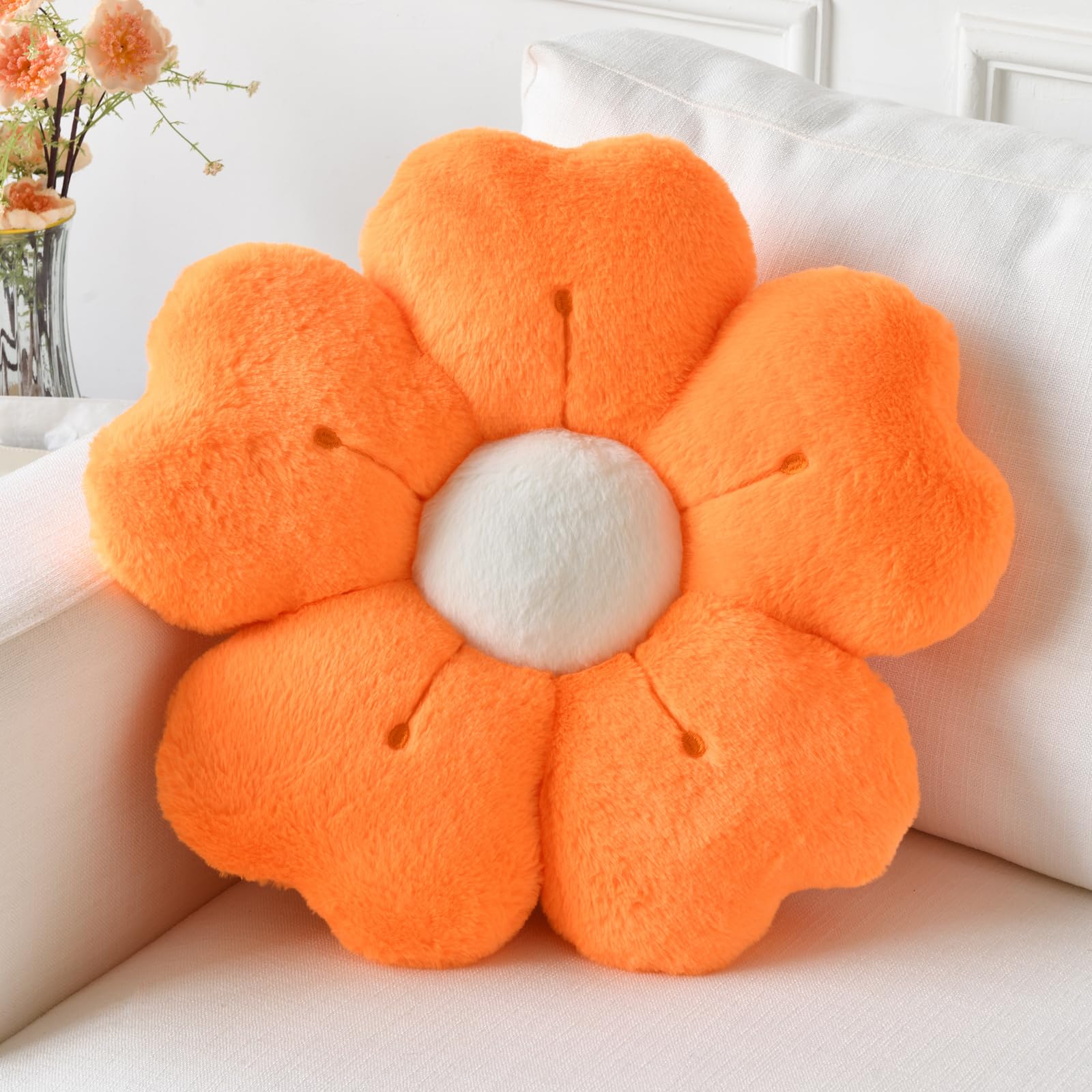 Ddliury Flower Pillow, Flower Shaped Pillow Decorative Throw Pillows For Bed Couch, Cute Daisy Pillow Dorm Decor Floor Seating Cushion (Orange, 15 Inches)