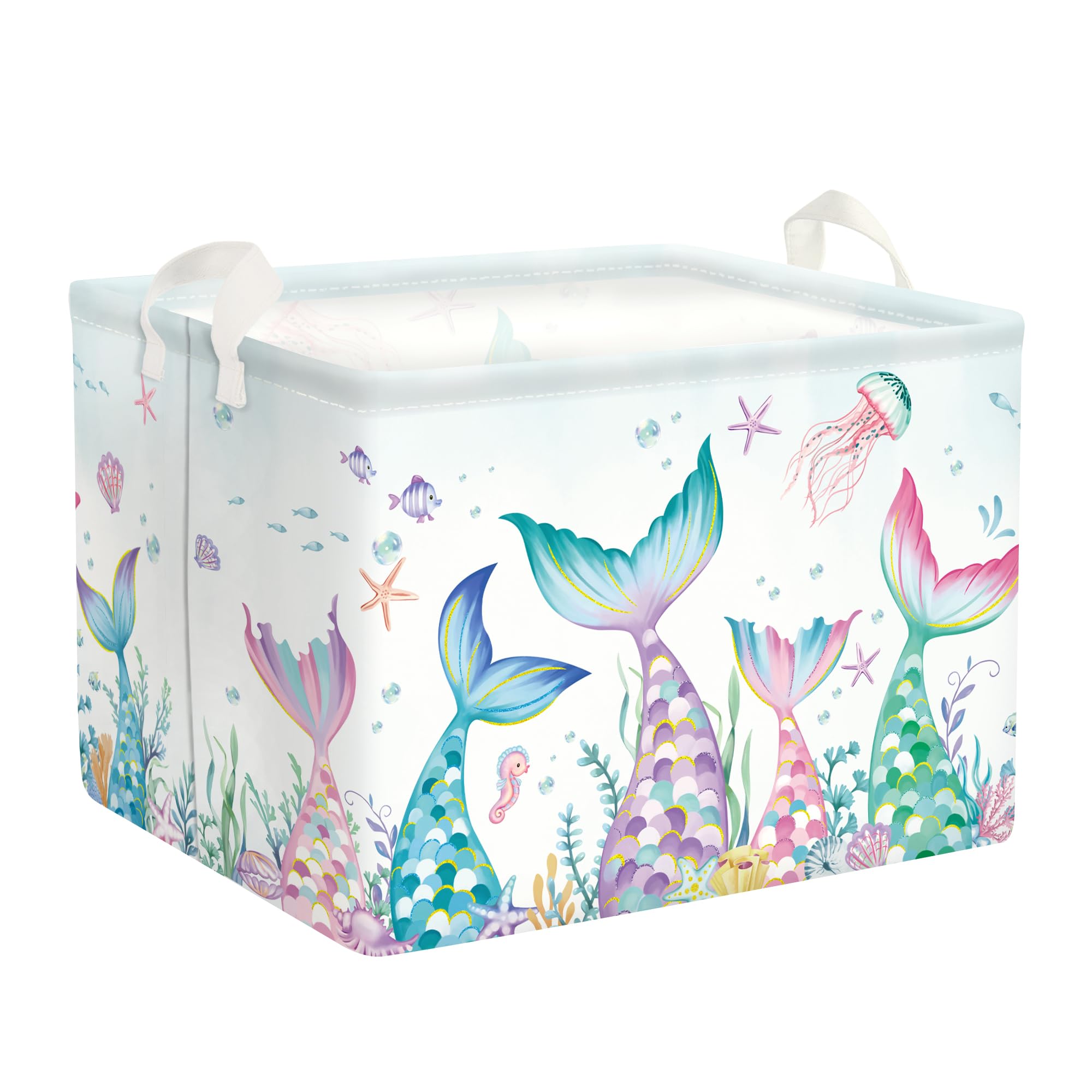 HUUMONSS Mermaid Tail Baby Laundry Hamper Collapsible Clothes Kids Storage Basket Large Girls Gift Toy Box Bin for Nursery Room,