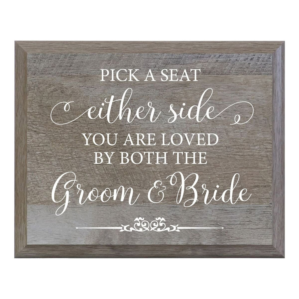 Lifesong Milestones Pick A Seat Not A Side Decorative Wedding Party Signs For Ceremony And Reception For Bride And Groom (8X10)