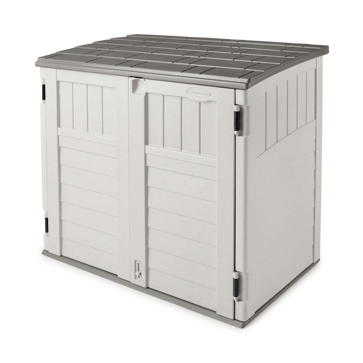 Suncast Horizontal 34 Cubic Feet Plastic Outdoor Storage Shed With Floor And 3 Door Locking System For Backyard, Garage, Or Pati