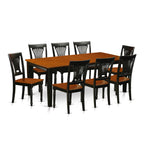 East West Furniture QUPL9-BCH-W 9 Piece Dining Table Set Includes a Rectangle Dining Room Table with Butterfly Leaf and 8 Wooden Seat Chairs, 40x78 Inch, Black & Cherry