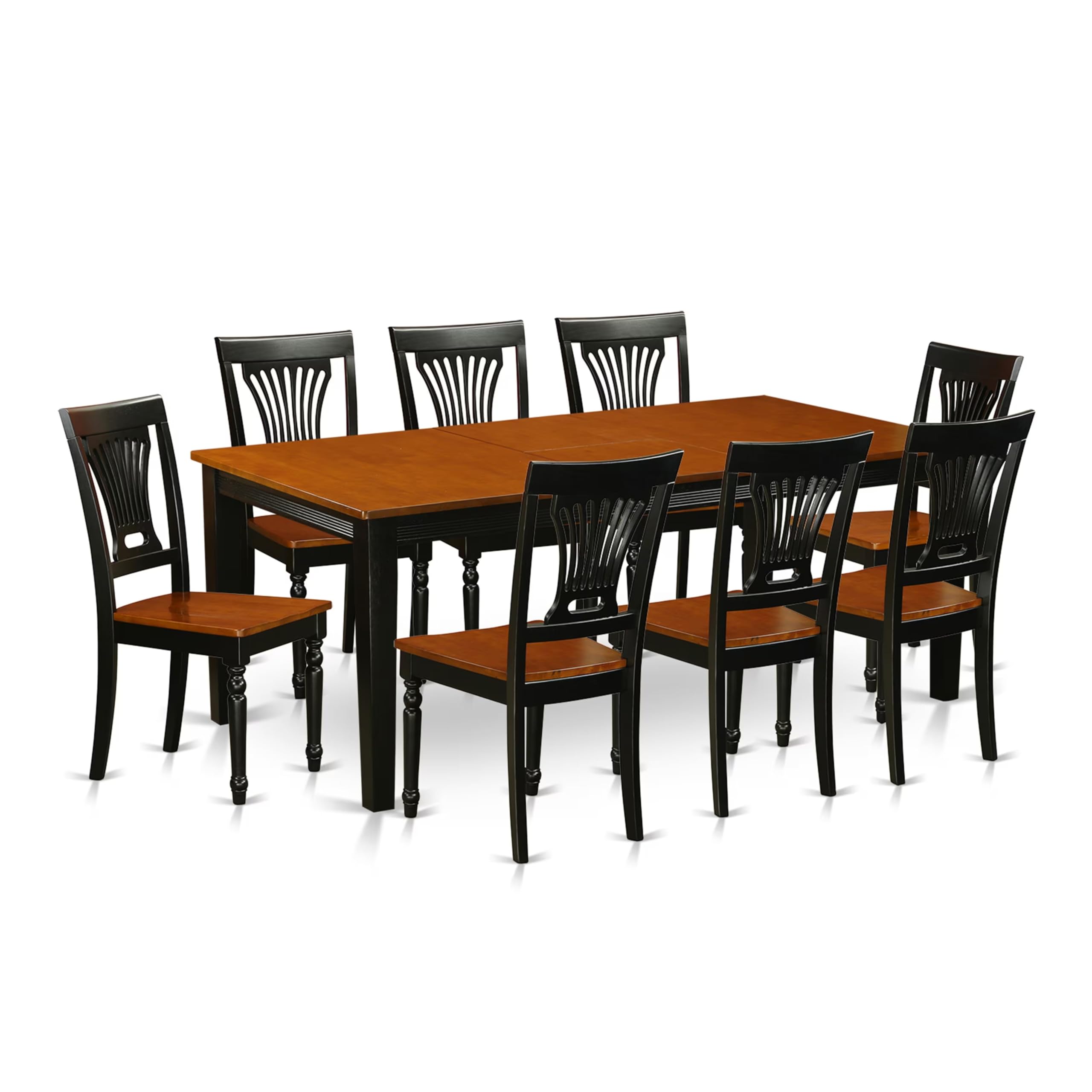 East West Furniture QUPL9-BCH-W 9 Piece Dining Table Set Includes a Rectangle Dining Room Table with Butterfly Leaf and 8 Wooden Seat Chairs, 40x78 Inch, Black & Cherry