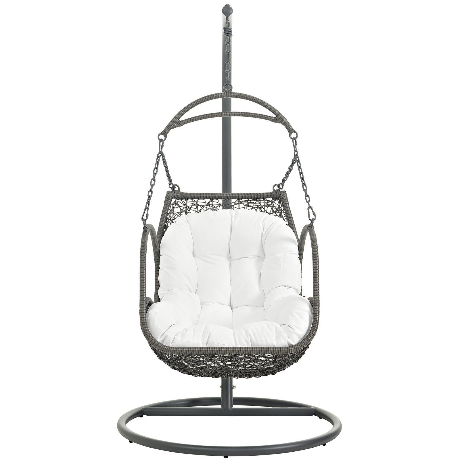 Modway Arbor Wicker Rattan Outdoor Patio Porch Lounge Hanging Swing Chair Set With Stand In White