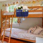 Frjjthchy Bedside Storage Organizer 5 Pockets With 4 Hooks Hanging Storage Bag For Headboards/Bunk Bed (2Pack Dark Blue)