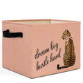 HSIASHENG Pink Coquette Bow Leopard Storage Bins Box with Handles, Dream Big Hustle Hard Cheetah Laundry Basket Hamper Collapsib