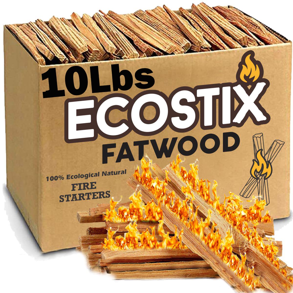 Easygoproducts Approx. 120 Eco-Stix Fatwood Fire Starter Kindling Firewood Sticks - 100% Organic - Firestarter For Wood Stoves,