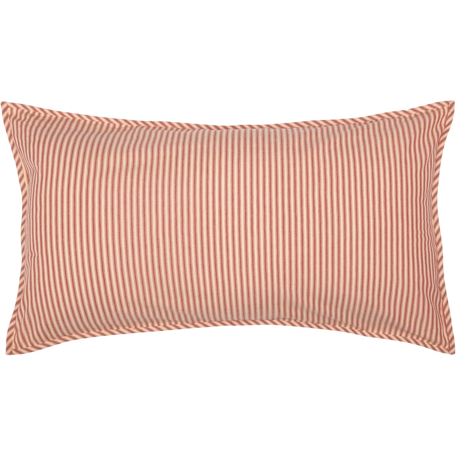 Vhc Brands Sawyer Mill Large Pillow Sham Cover Farmhouse Country Stripe Decorative Cotton King Size 21X37 Bedding Accessory, Red