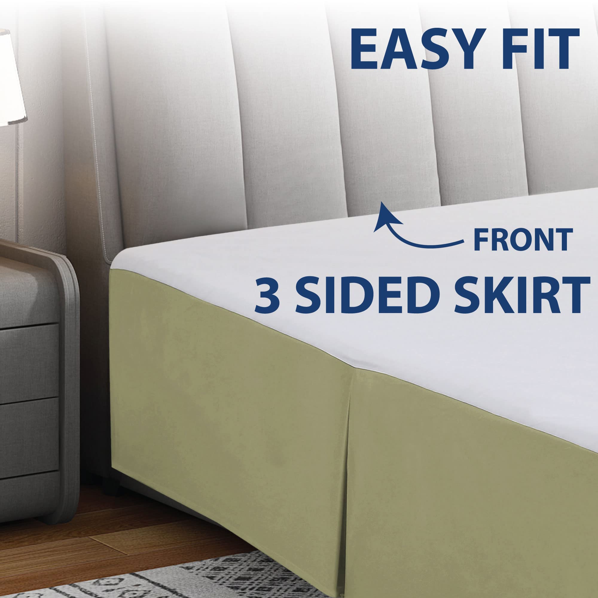 Cathay Home Double Brushed Microfiber Pleated Easy Fit Bed Skirt, Ultra Soft, Fade And Wrinkle Resistant - Sage, California King