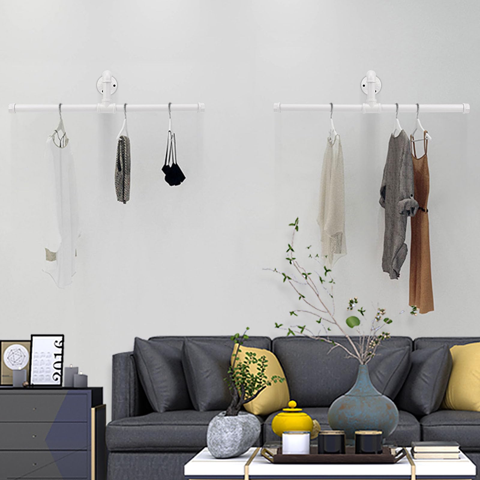 Jeasor Industrial Pipe Clothes Rack Floating Diy Wall Mounted, Heavy Duty Rustic Vintage Clothing Rod, Metal Garment Bar Space-S