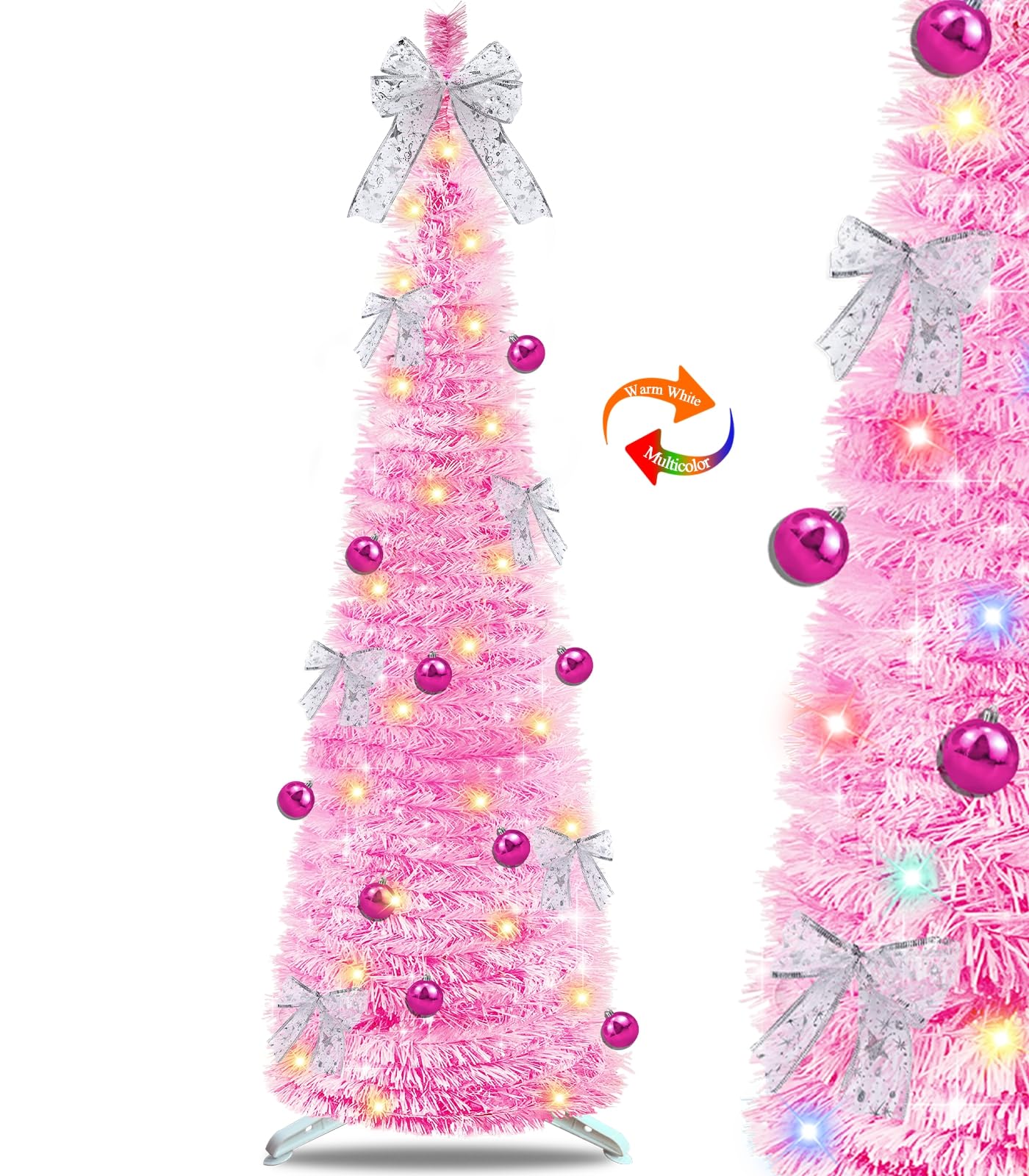 Valentines Day Decorations 6 Ft Pink Valentines Christmas Tree Dual Color Change Lights Battery Operated Pop Up Tinsel Tree Warm