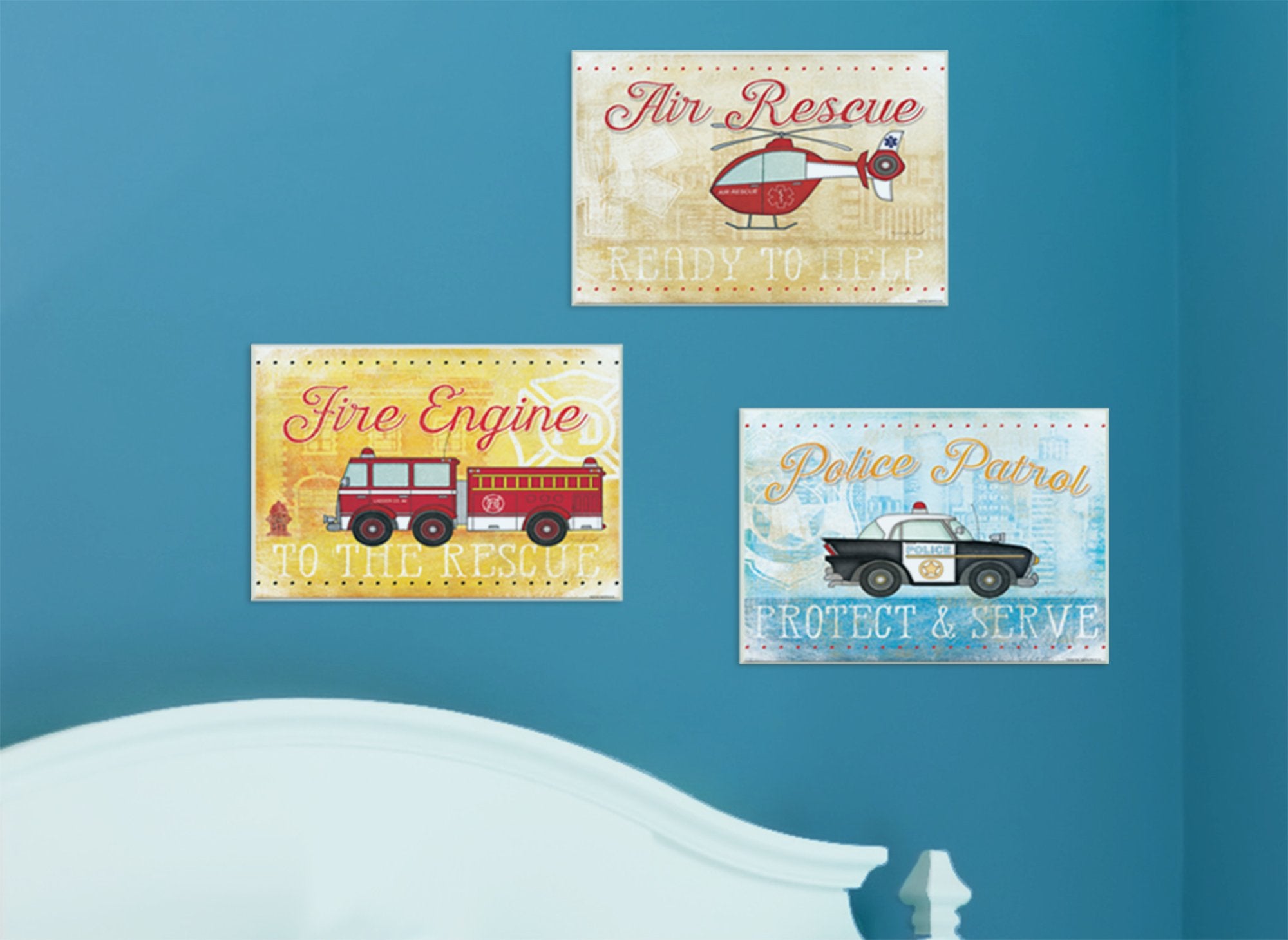 The Kids Room By Stupell Rescue Vehicles Icons And Mottos 3 Piece Wall Plaque Set, 11 X 0.5 X 15, Proudly Made In Usa