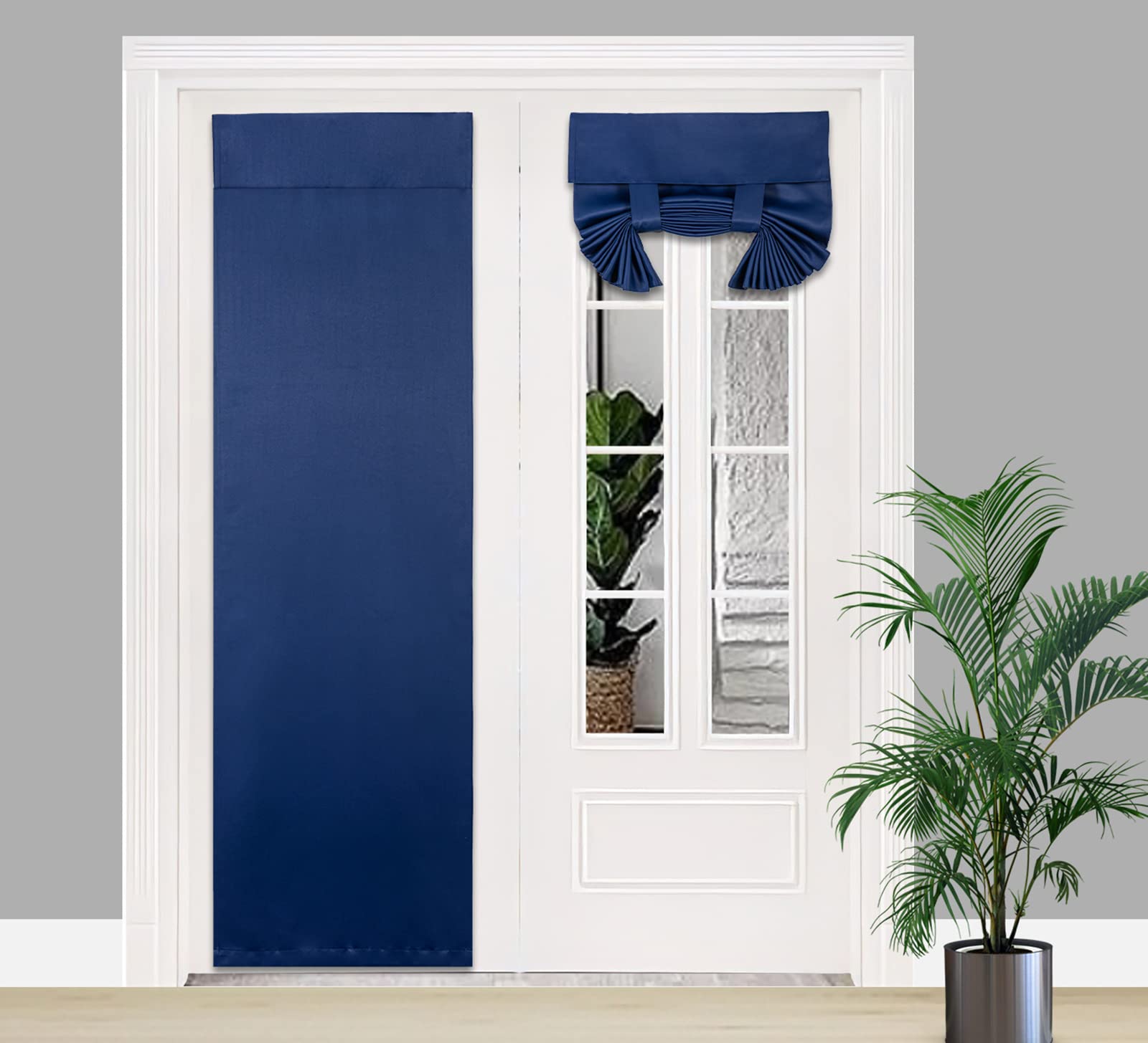 Pi Blackout French Door Curtain,Door Window Shade Privacy Thermal Insulated Long Door Curtain For Glass Door/Sliding Door/Tie Up Shade 1 Panel (W30Xl80,Navy)