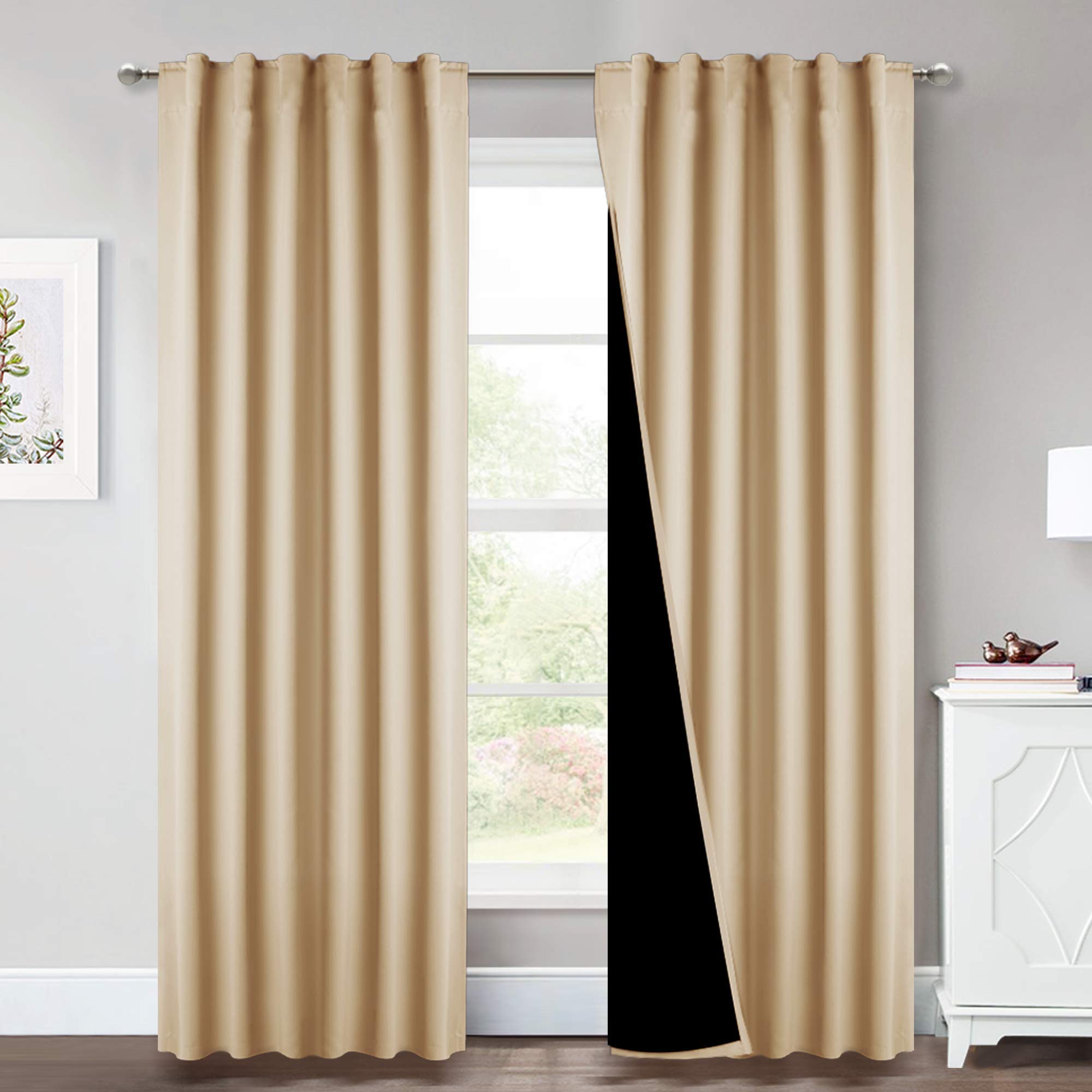 Nicetown Thermal Insulated 100% Blackout Curtains, Multi-Function Noise Reducing Drapes With Black Lining, Full Light Blocking D
