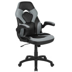 Flash Furniture X10 High-Back Leathersoft Racing Style Gaming Chair With Flip-Up Arms, Ergonomic Padded Swivel Computer Chair, Gray/Black