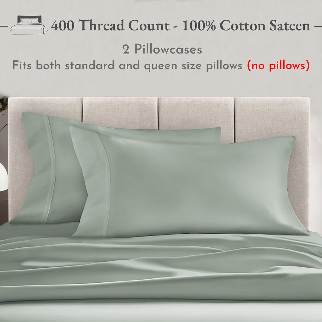 California Design Den 100% Cotton Pillowcases, Pillow Case Set Of 2, Fits Standard & Queen Pillows, Luxury 400 Thread Count Sateen Pillowcases, Match With Our 400 Thread Count Sheets (Sage Green)