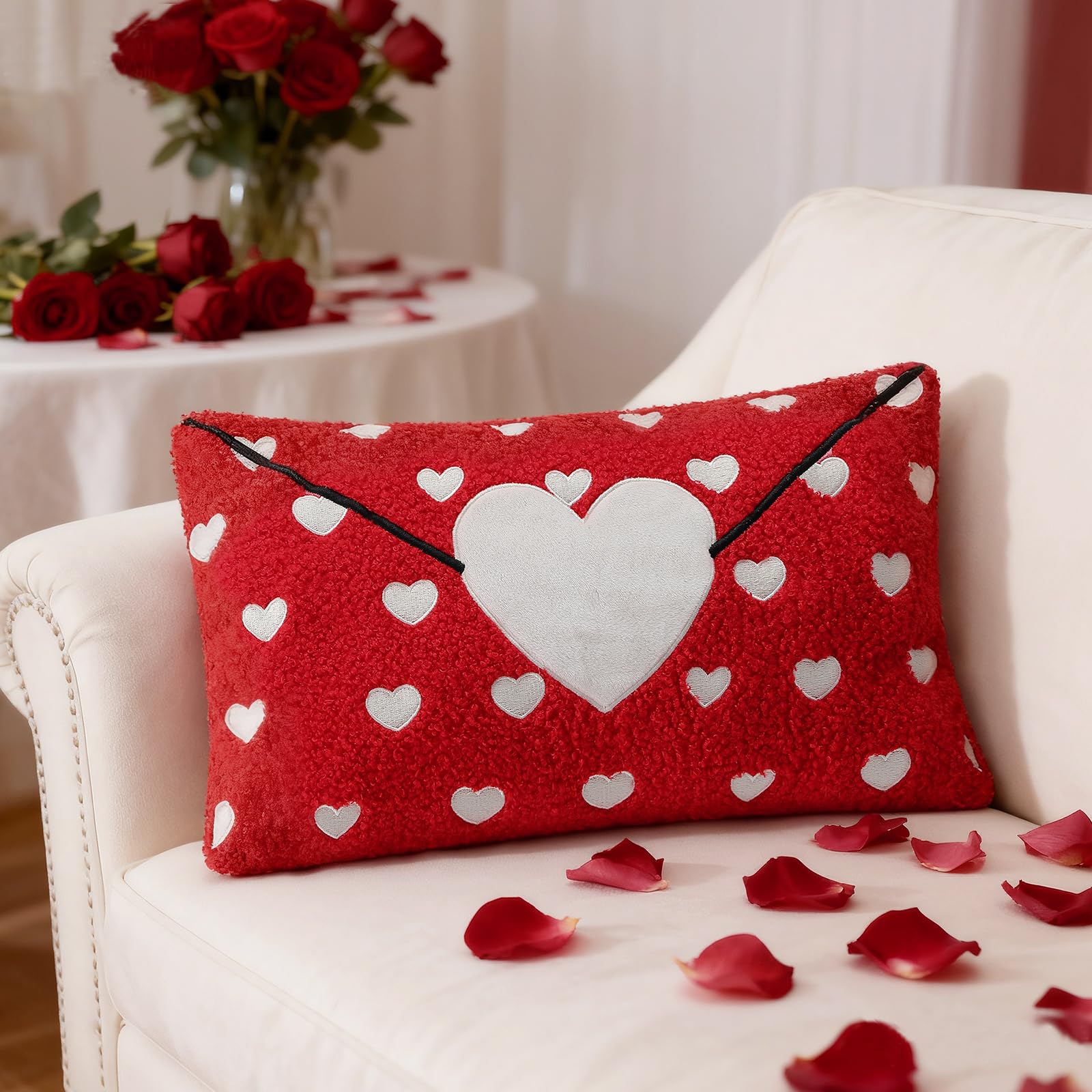 Chunful Valentine's Day Throw Pillow Decorative Red Heart Valentines Envelope Pillow Wedding Anniversary Lumbar Cushion for Sofa