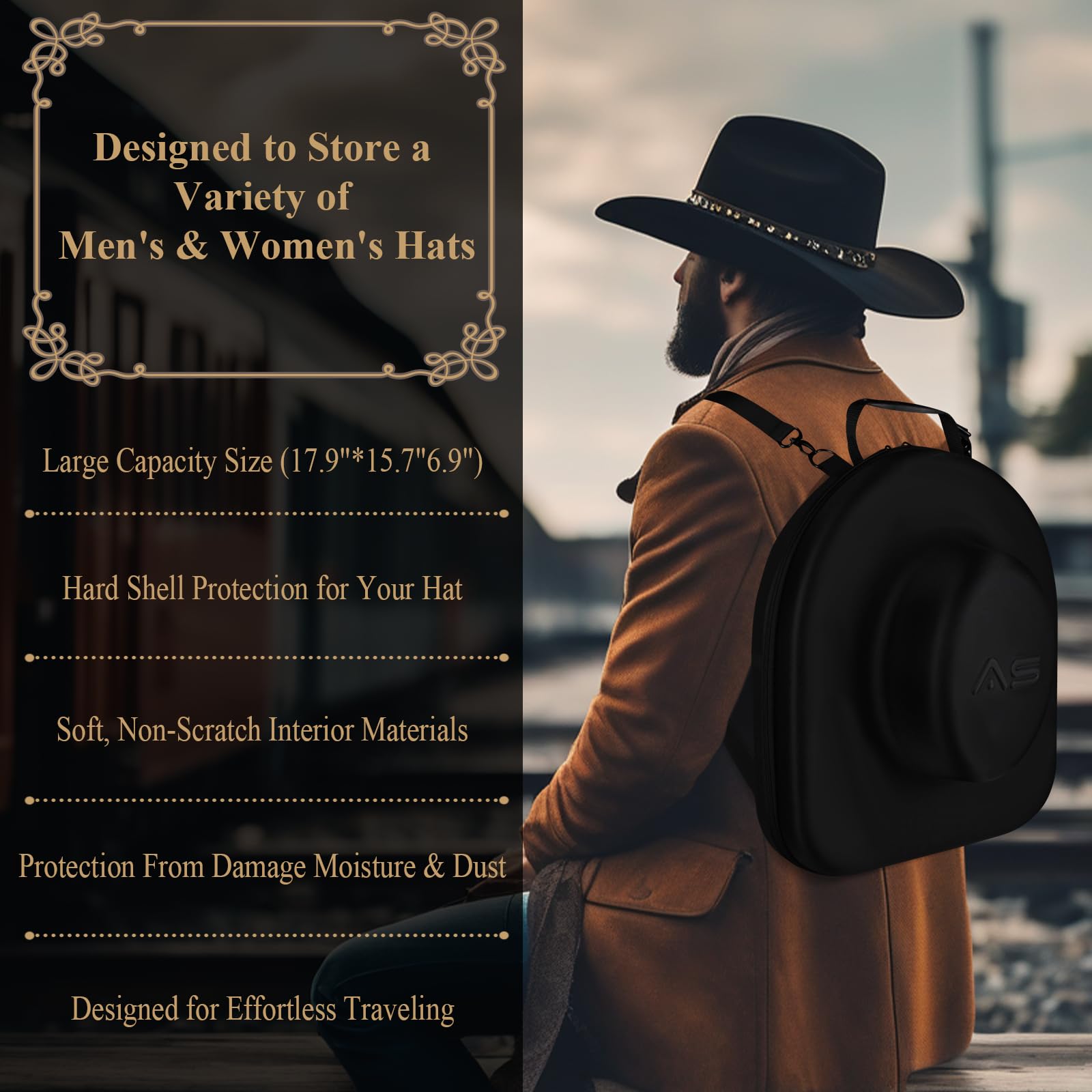 Anysiny Hat Box For Travel-Crush Proof Hat Travel Case For Cowboy Hats Holder Storage Box Organizer Cap Carrier With Adjustable