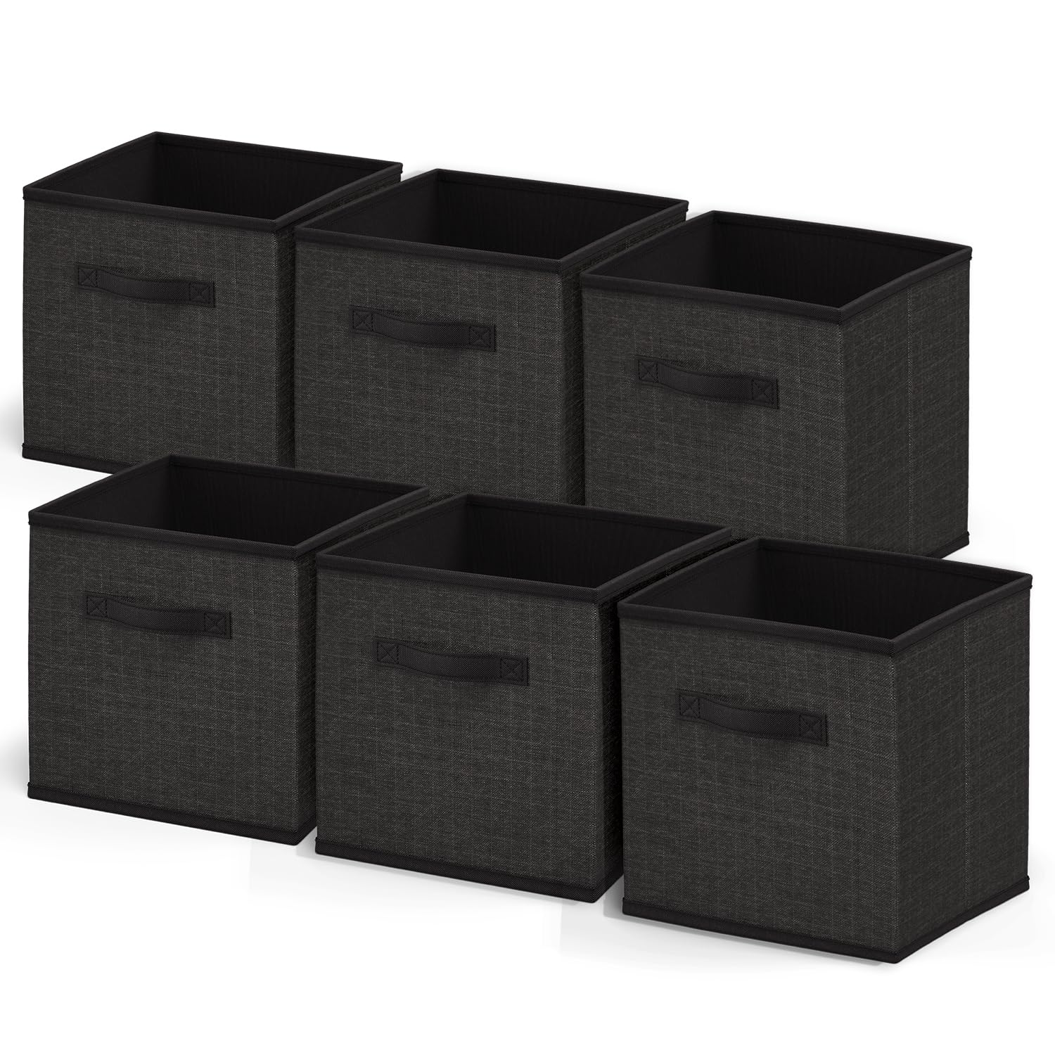 Nestl Foldable Fabric Storage Cubes - 6 Cube Organizer Bins, 11-Inch, Black, Ideal for Bedroom, Playroom and More