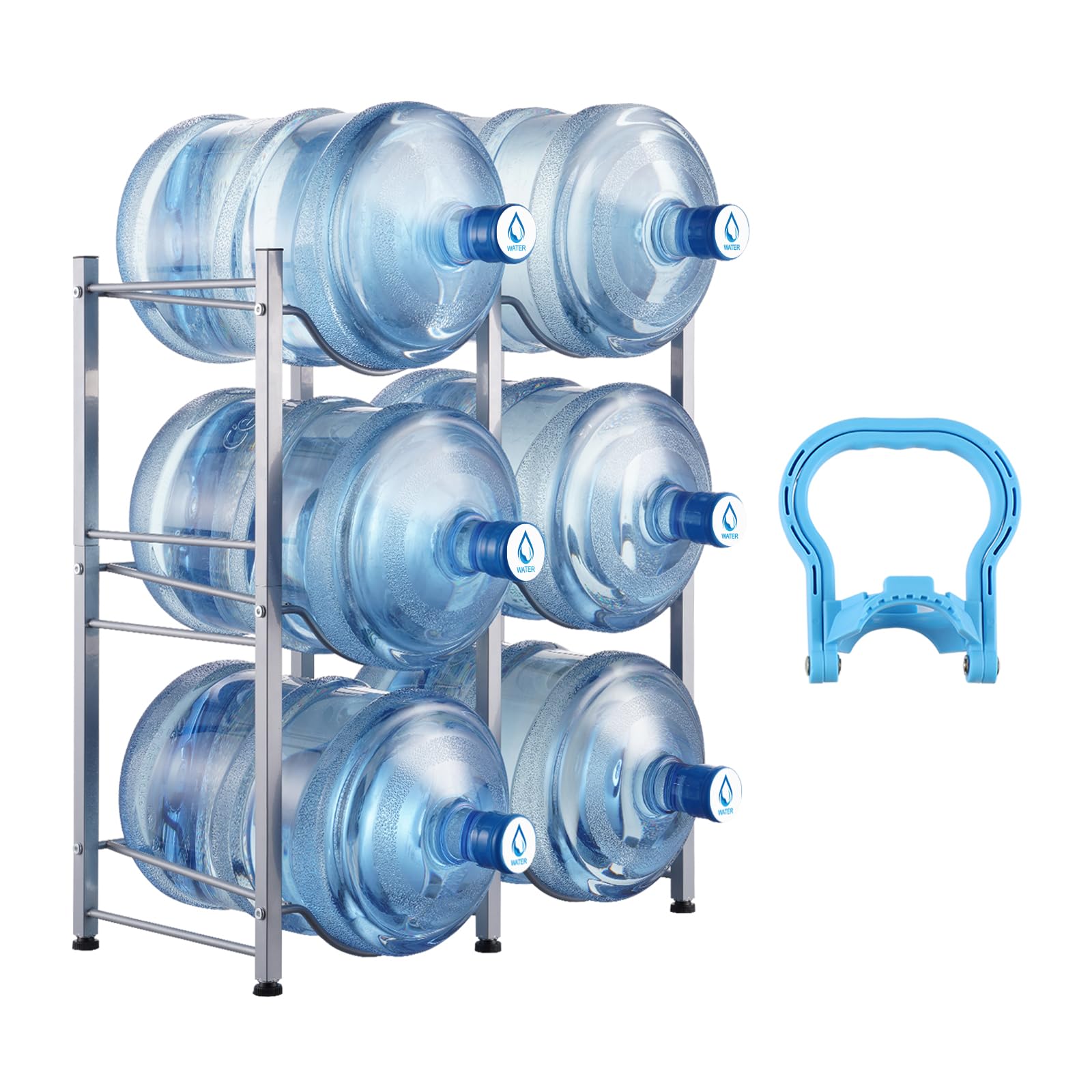VEVOR 3 Tiers Water Jug Holder, 5 Gallon Water Bottle Holder, Double Row Water Bottle Rack for 6 Bottles, Heavy Duty Water Jug R