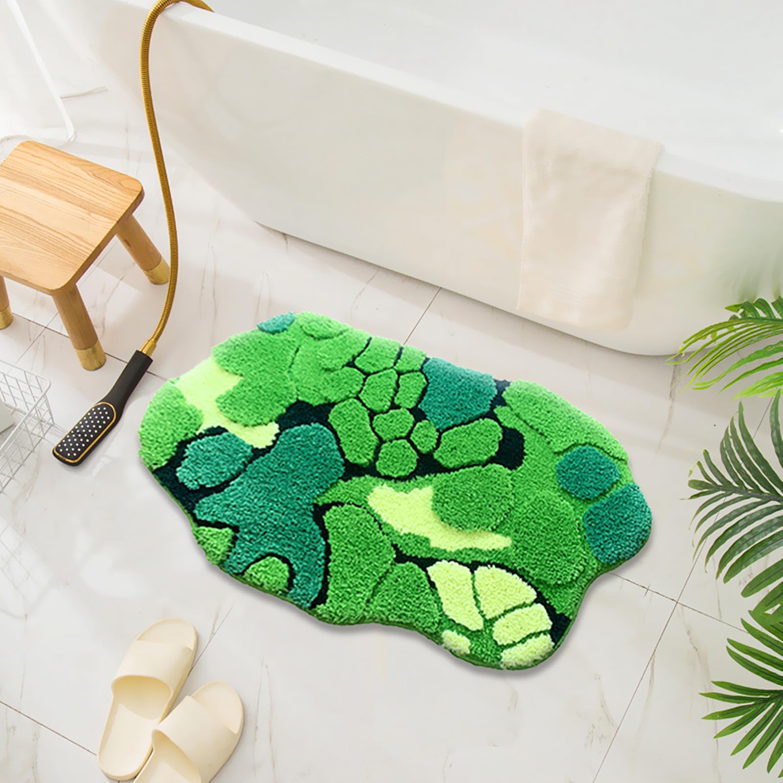 Ukeler Cute Moss Bathroom Rugs Shaggy Washable Green Moss Bath Mat For Bathroom Non Slip Absorbent Bath Rugs For Shower, Tub, Si