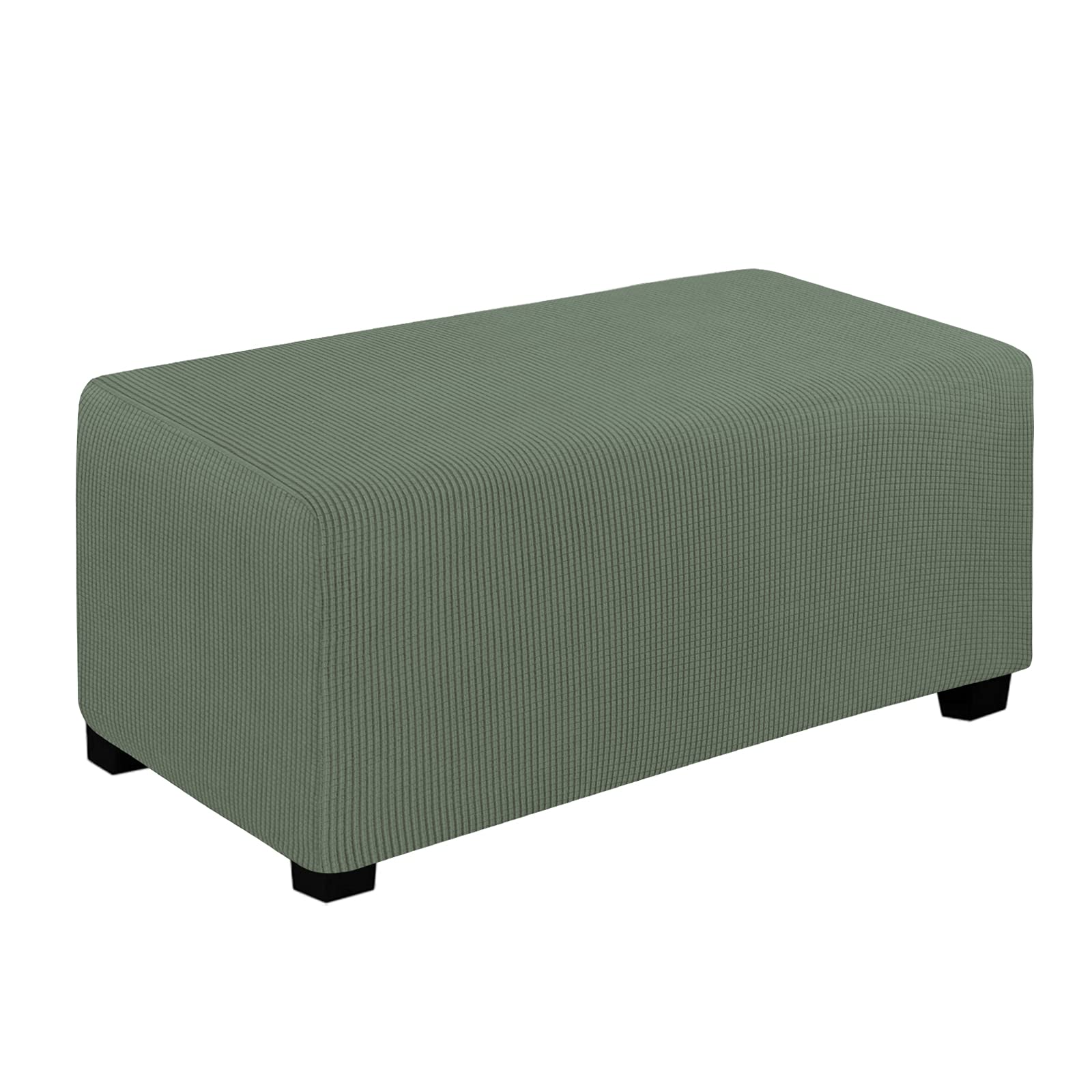 Easy-Going Stretch Ottoman Cover Folding Storage Stool Furniture Protector Soft Rectangle Slipcover With Elastic Bottom (Large, Grayish Green)