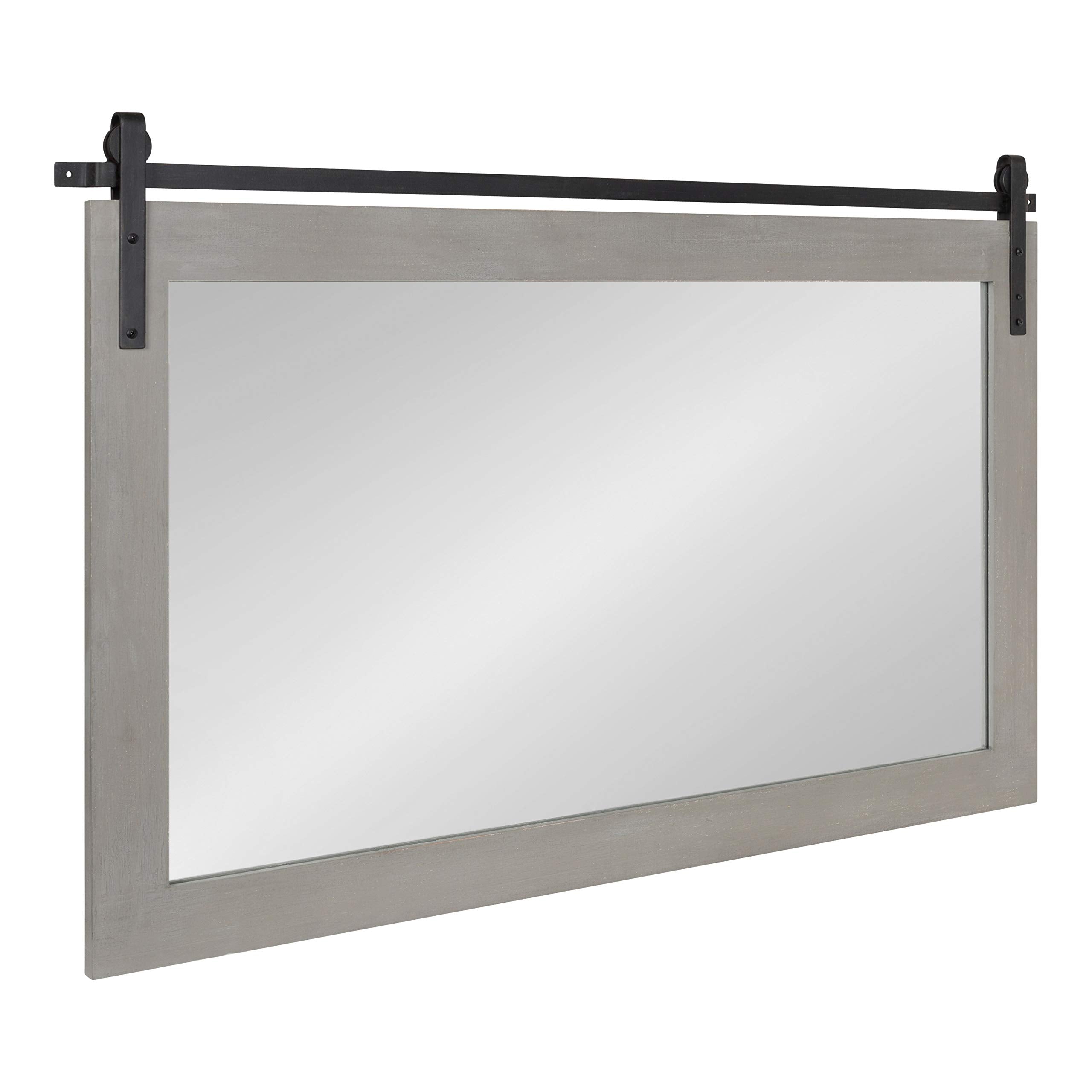 Kate and Laurel Cates Farmhouse Horizontal Wood Framed Wall Mirror, 40 x 26, Gray, Barn Door-Inspired Rustic Mirrors for Wall