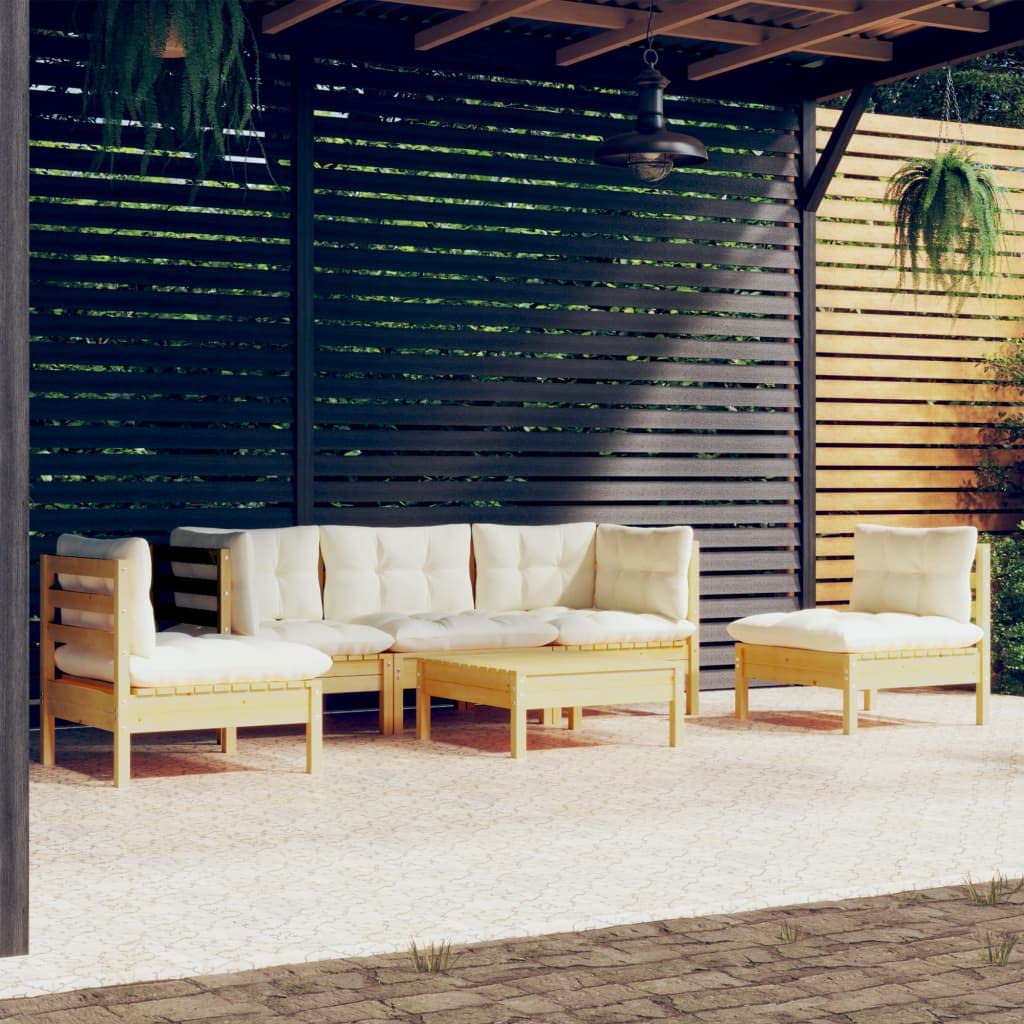 vidaXL Solid Pinewood Patio Lounge Set - 6 Pieces with Gray Cushions, Perfect for Outdoor Furniture, Garden Lounge, includes Corner and Middle Sofas, Footstool/Table