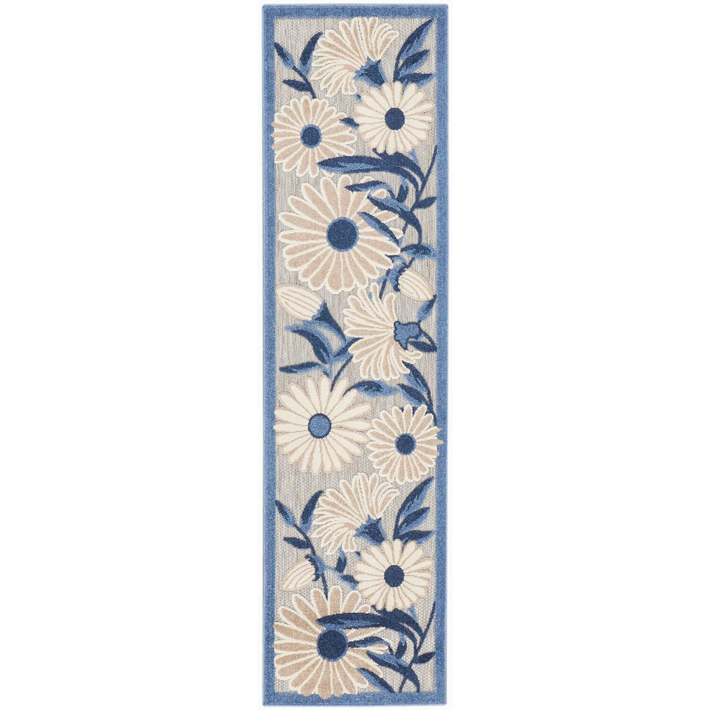 Nourison Aloha Outdoor Blue Grey 2'3' X 12' Area Rug, Easy Cleaning, Non Shedding, Bed Room, Living Room, Dining Room, Deck, Backyard, Patio (2X12)