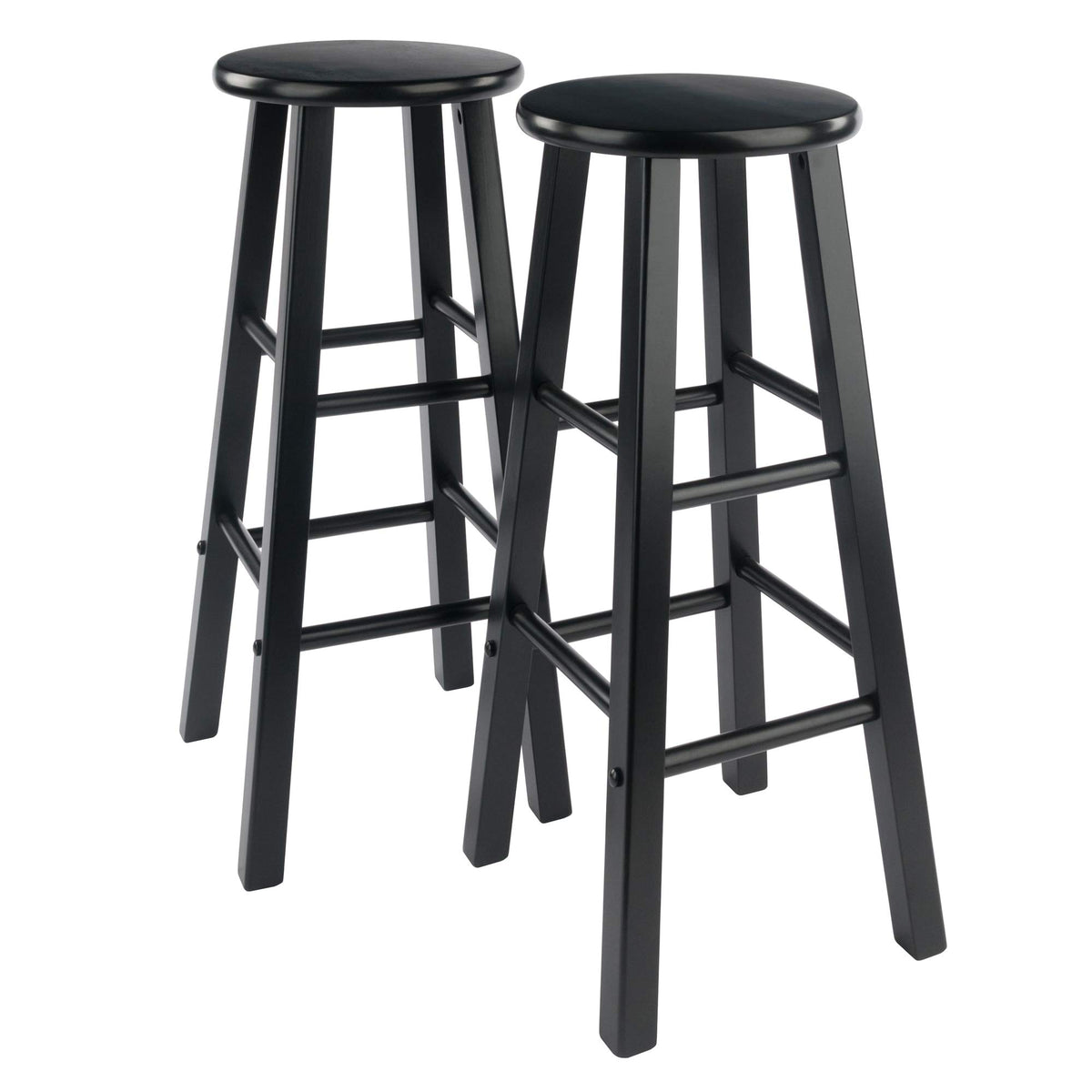 Winsome Element 2-Piece 29In Bar Stool Set, Black Finish, Solid Wood, Modern Design