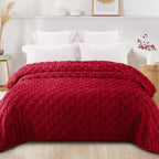 Exclusivo Mezcla King Size Flannel Fleece Blanket, Super Soft 3D Checkered Jacquard Bed Blanket, Cozy Fluffy Lightweight Blanket