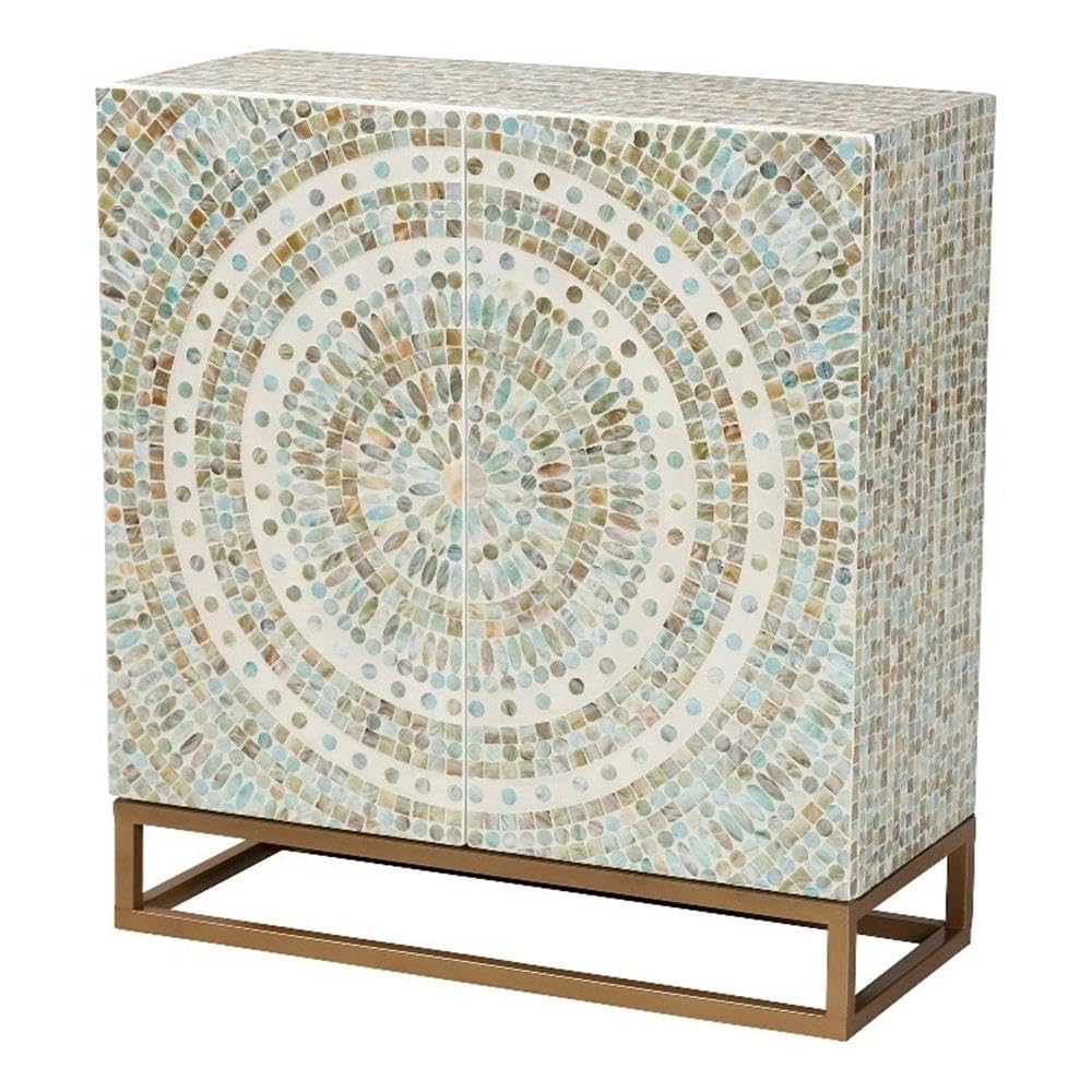 Baxton Studio Quintus Modern Bohemian Mosaic Multicolor Mother Of Pearl Storage Cabinet