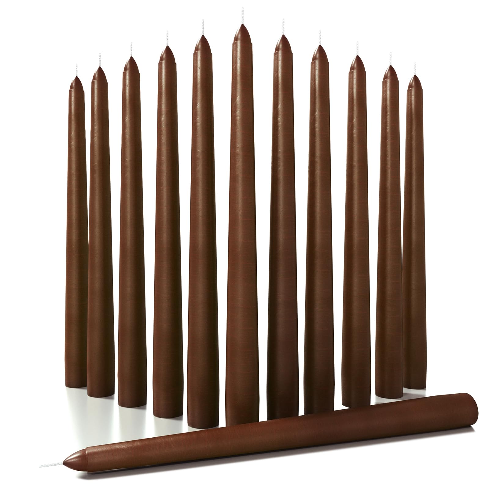 CANDWAX 12 inch Taper Candles Set of 12 - Dripless and Smokeless Candle Unscented - Slow Burning Candle Sticks - Brown Candle Ta