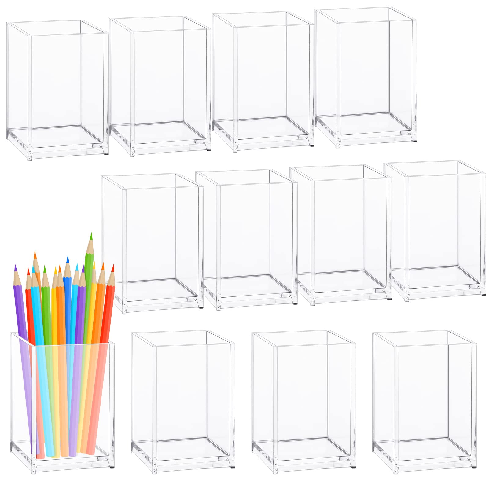 Fumete 12 Pieces Clear Acrylic Pen Holder Makeup Brush Holder Desk Goth Accessories Holder Modern Organizer Storage Stationery P