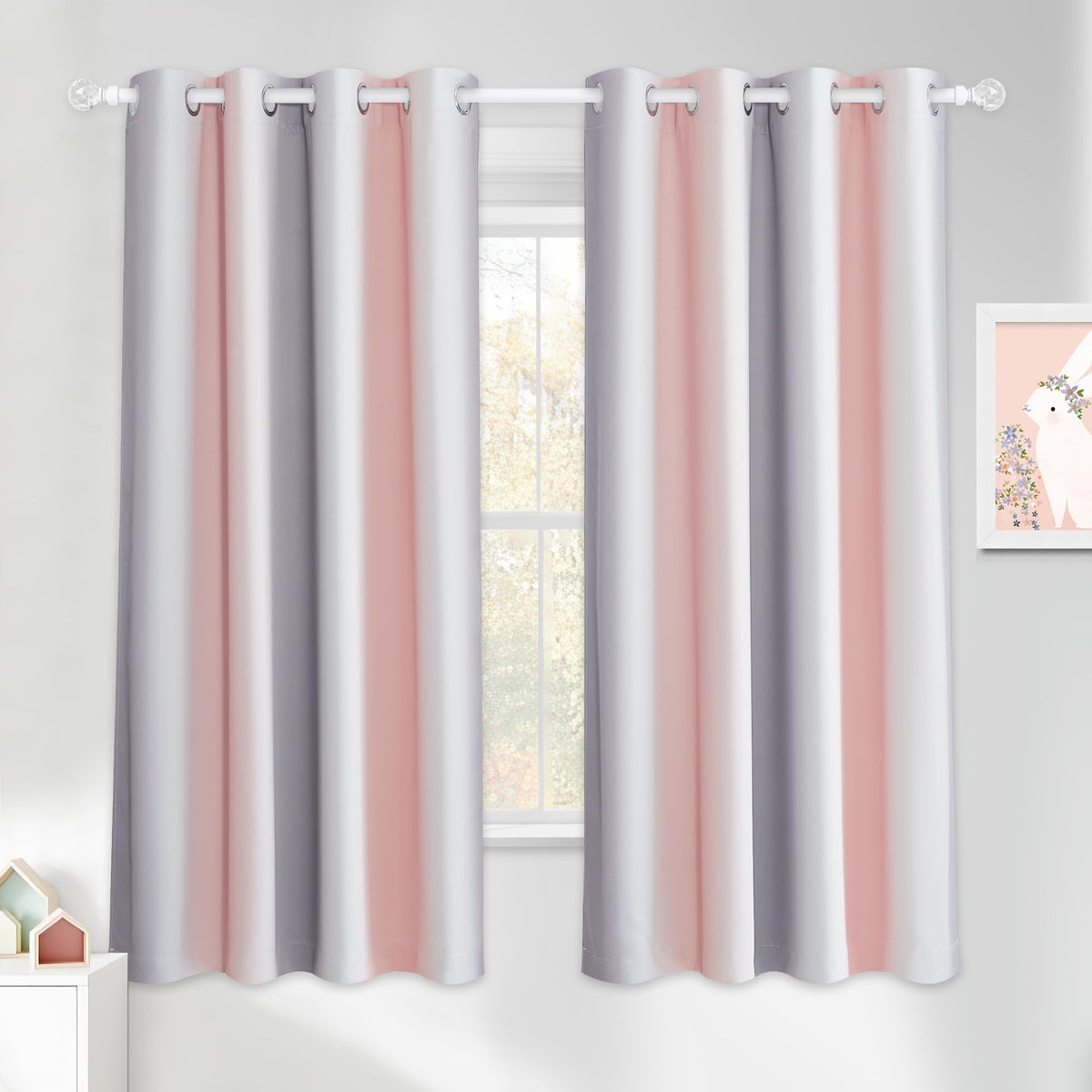 Nicetown Rainbow Kids Blackout Curtains For Girls Bedroom Playroom, Thermal Insulated Ombre Gradient Curtains With Stainless Ste