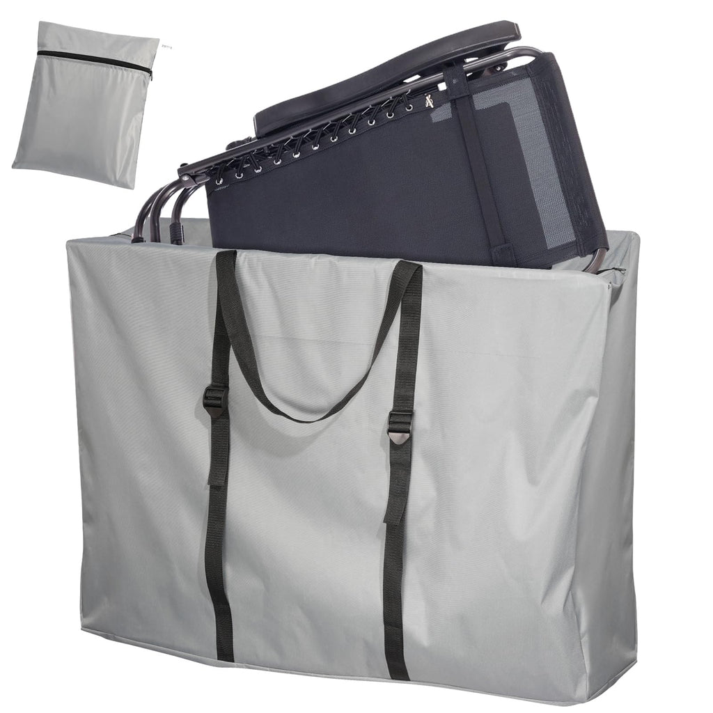 Large Outside Folding Chair Storage Bag With Zipper And Handles, 600D Folding Chair Carry Bag For Zero Gravity Chair Cover, Portable Folding Lounge Chair Carrying Bags, 43' L X 11' W X 29' H (Gray)