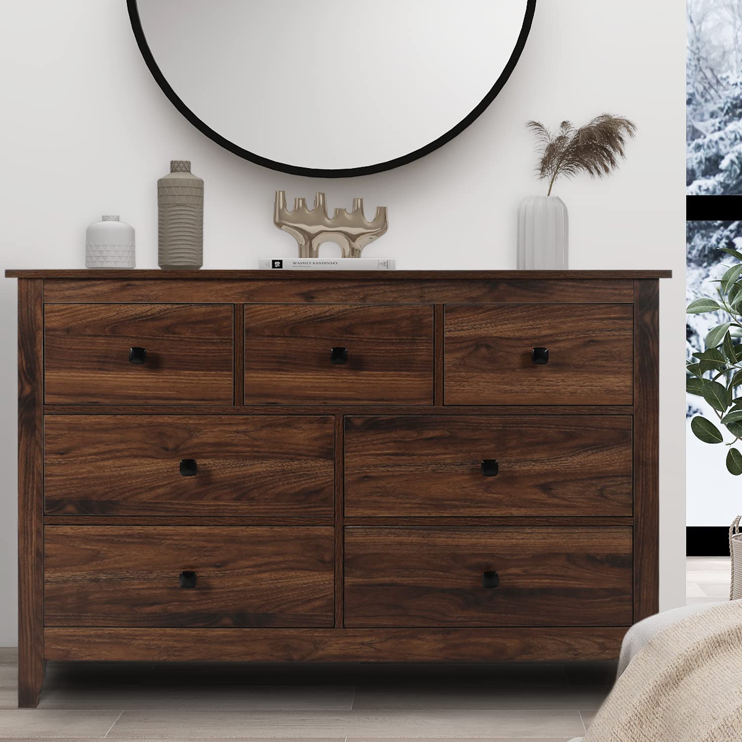 Vikiullf 7 Drawers Dresser - Farmhouse Dressers for Bedroom, Wood Rustic Dresser, Storage Cabinet for Bedroom, Living Room, Hall