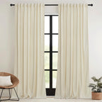 Ryb Home 90 Inches Beige Velvet Curtains - Rod Pocket & Back Tab Super Soft Winter Window Panels Privacy Theraml Insulted Drapes For Bedroom Bathroom, W52 X L90, 1 Pair