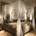 Joyreap 4 Corners Post Canopy Bed Curtain For Girls & Adults - Royal Luxurious Cozy Drapes - Cute Princess Bedroom Decoration Ac