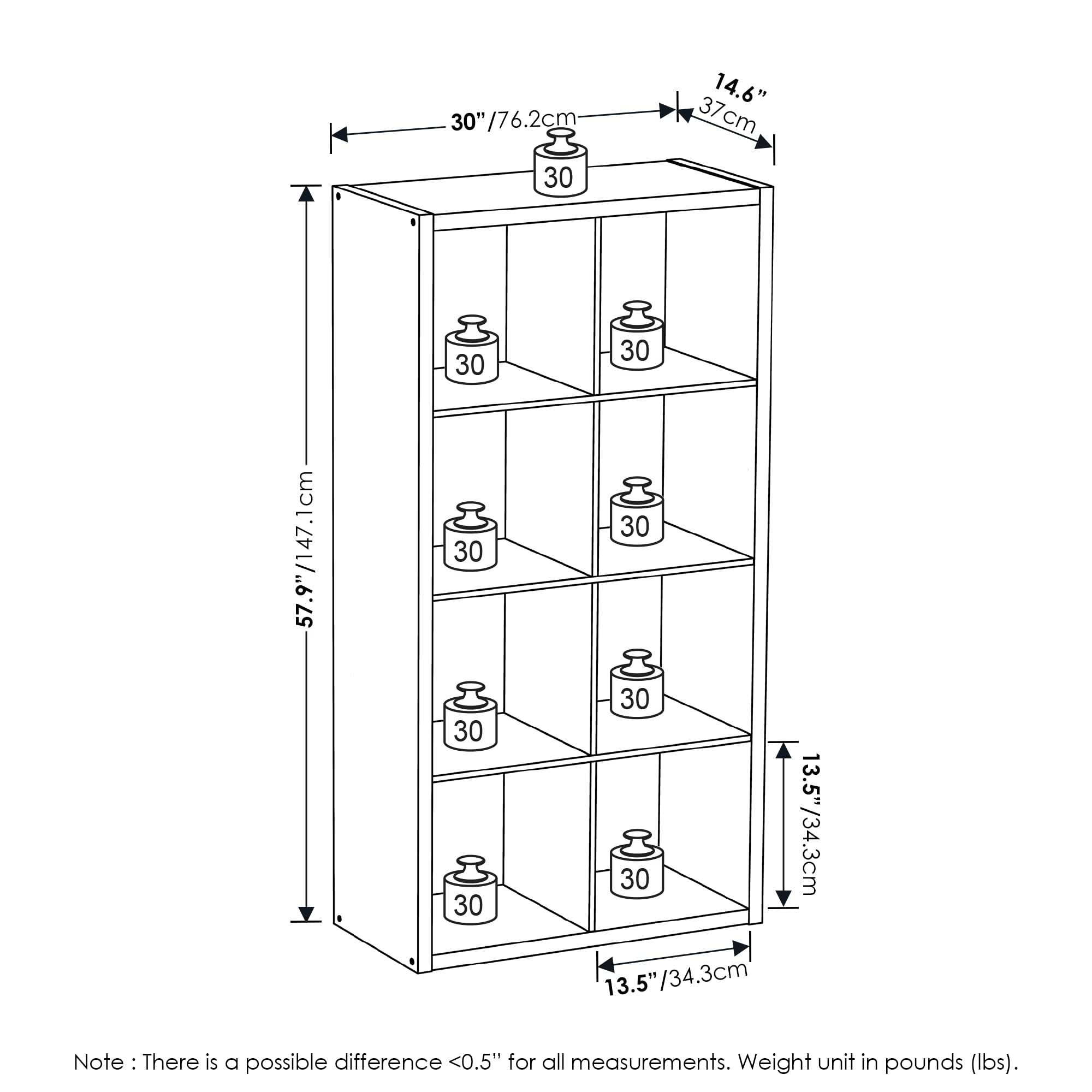Furinno Cubicle Open Back Decorative Cube Storage Organizer, 8-Cube, Light Grey