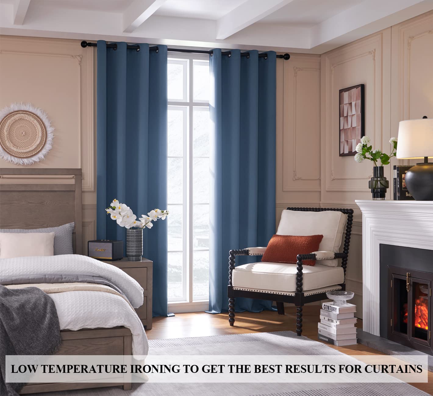 Rutterllow 100% Blackout Curtains, Full Shade Long Complete Drapes For Living Room, Thermal Insulated Bedroom Window Treatment D